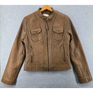 Neiman Marcus Exclusive Lamb Leather Jacket Womens M Med Brown Biker Motorcycle
